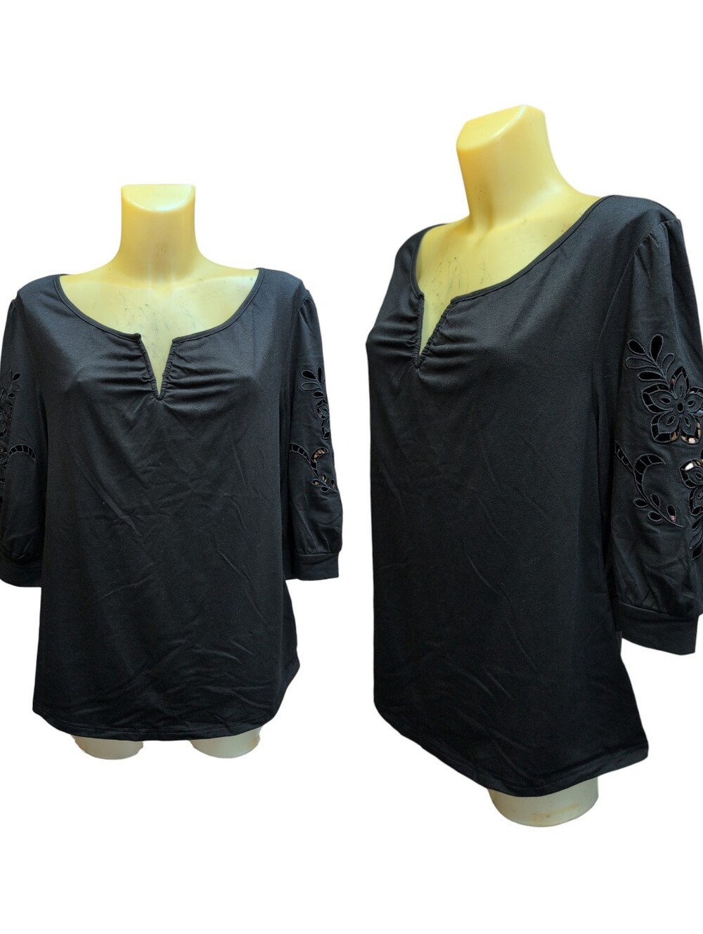 BLOOMCHIC NWT Black Blouse With Floral Eyelet Cutout Detail